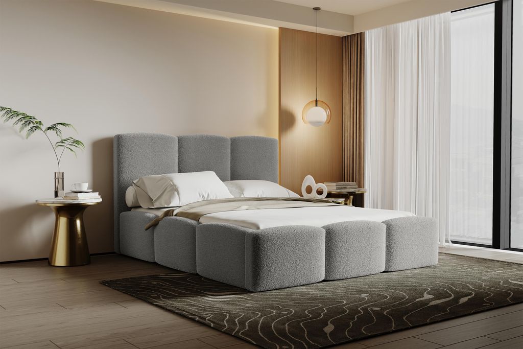 MR GROUP Boxspringbett MALAGA 140x200cm mit Bettkasten und mit Matratze Polsterbett Stauraumbett Holzlattenrost Doppelbett quelle 83 - hellgrau