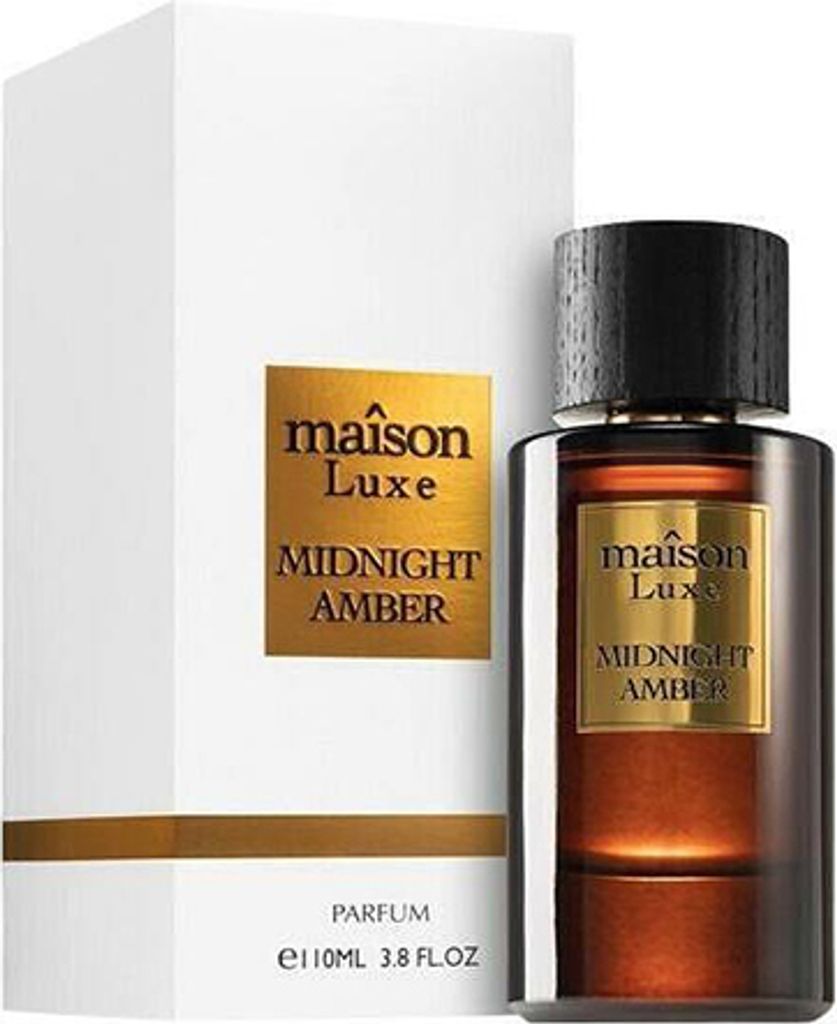 A perfume bottle and its packaging are displayed against a white background.