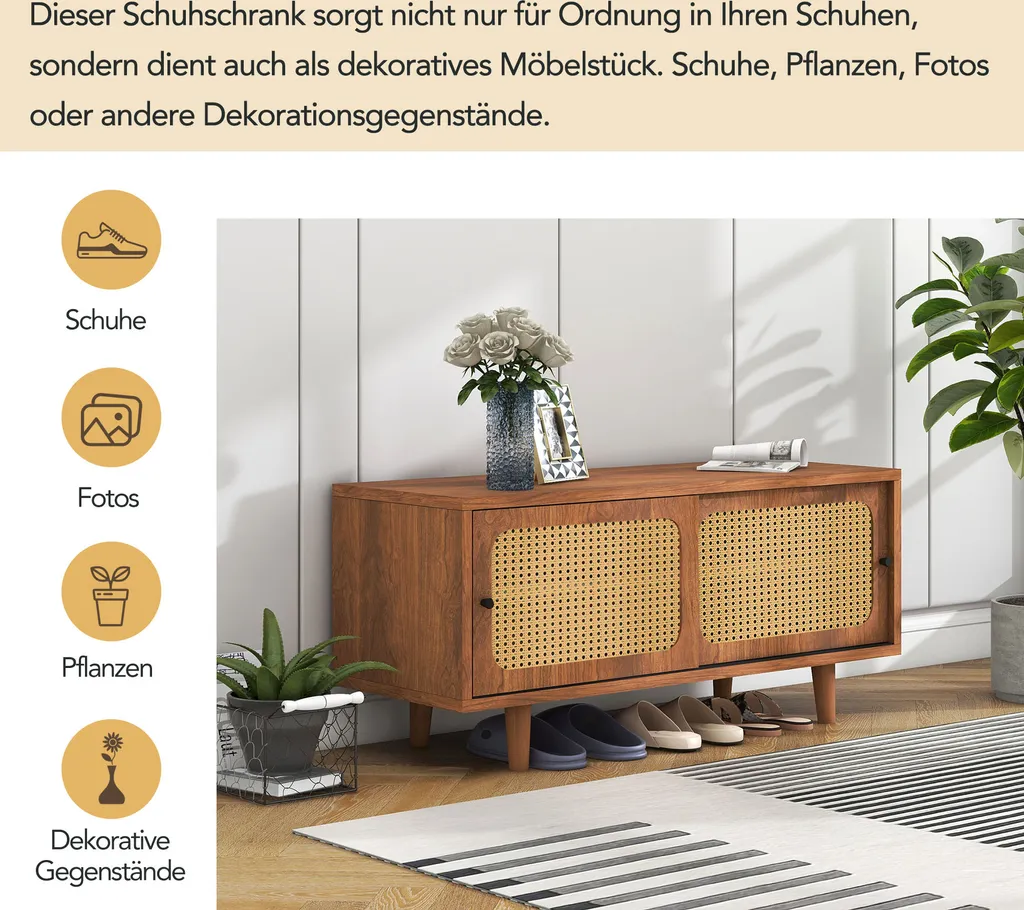 Panca Scarpiera Sweiko 2 Ante Rattan Noce | Organizer Scarpe 104cm - 4