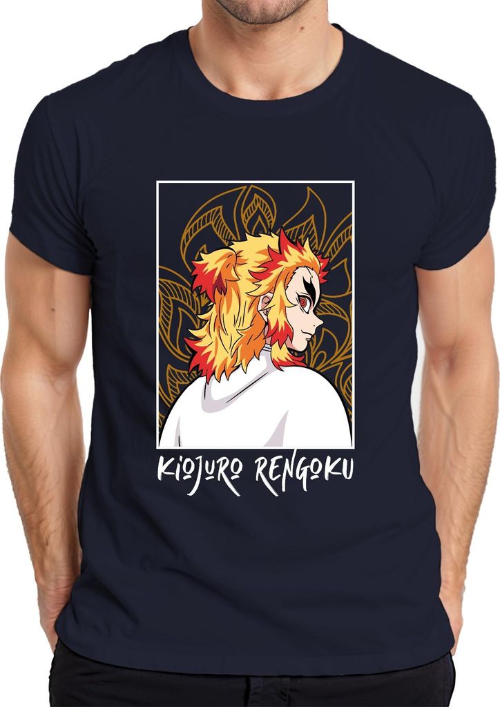Kyojuro Rengoku Demon Slayer Flame Hashira Anime Geschenk Samurai Herren T-Shirt, Navy, 3XL