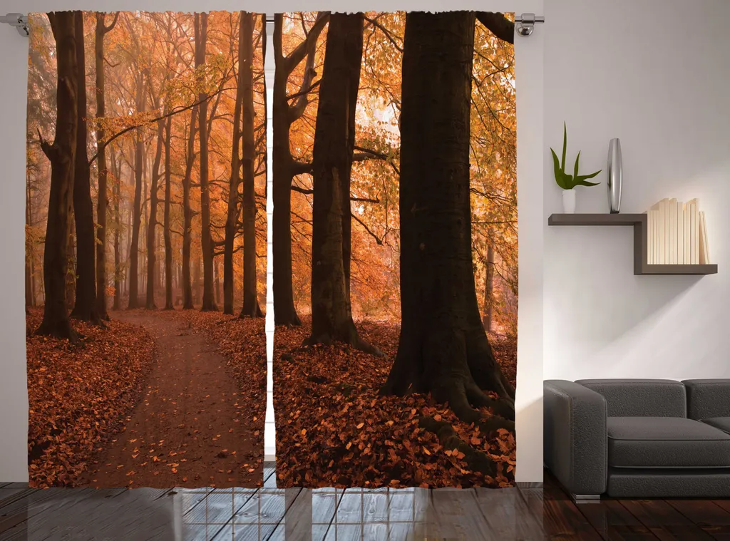 Rideau Universel Forêt Automnale Orange Foncé 280x225 cm Tissu Durable