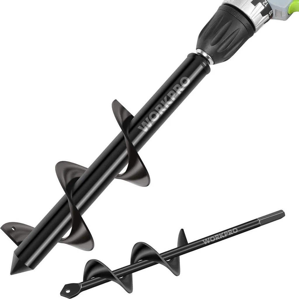 WORKPRO Lot de 2 Tarières de Jardin Hélicoïdales pour Perceuse 30 et 22 cm