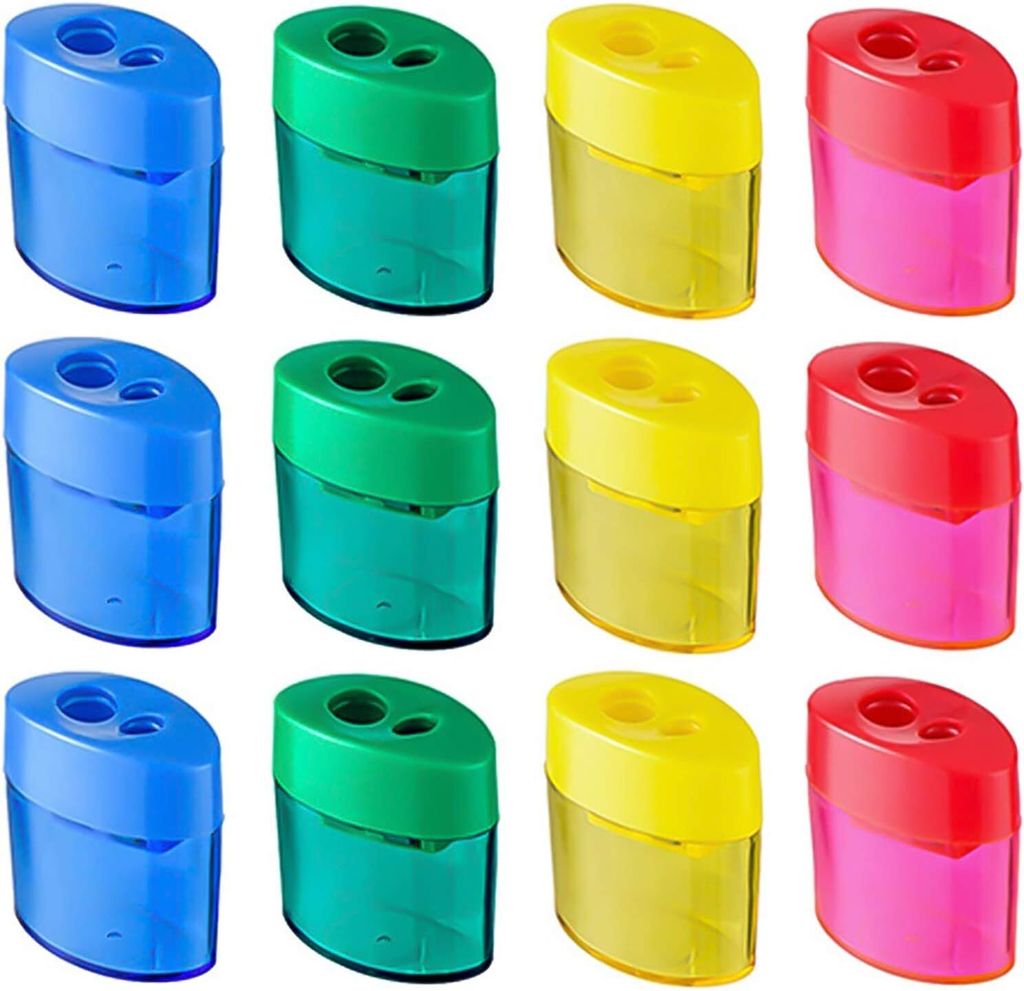 12 Stücke Bleistiftspitzer Doppel Loch Oval Bleistift Spitzer mit Deckel und Behälter Manueller Anspitzer Kinder Pencil Sharpener für Schule Büro