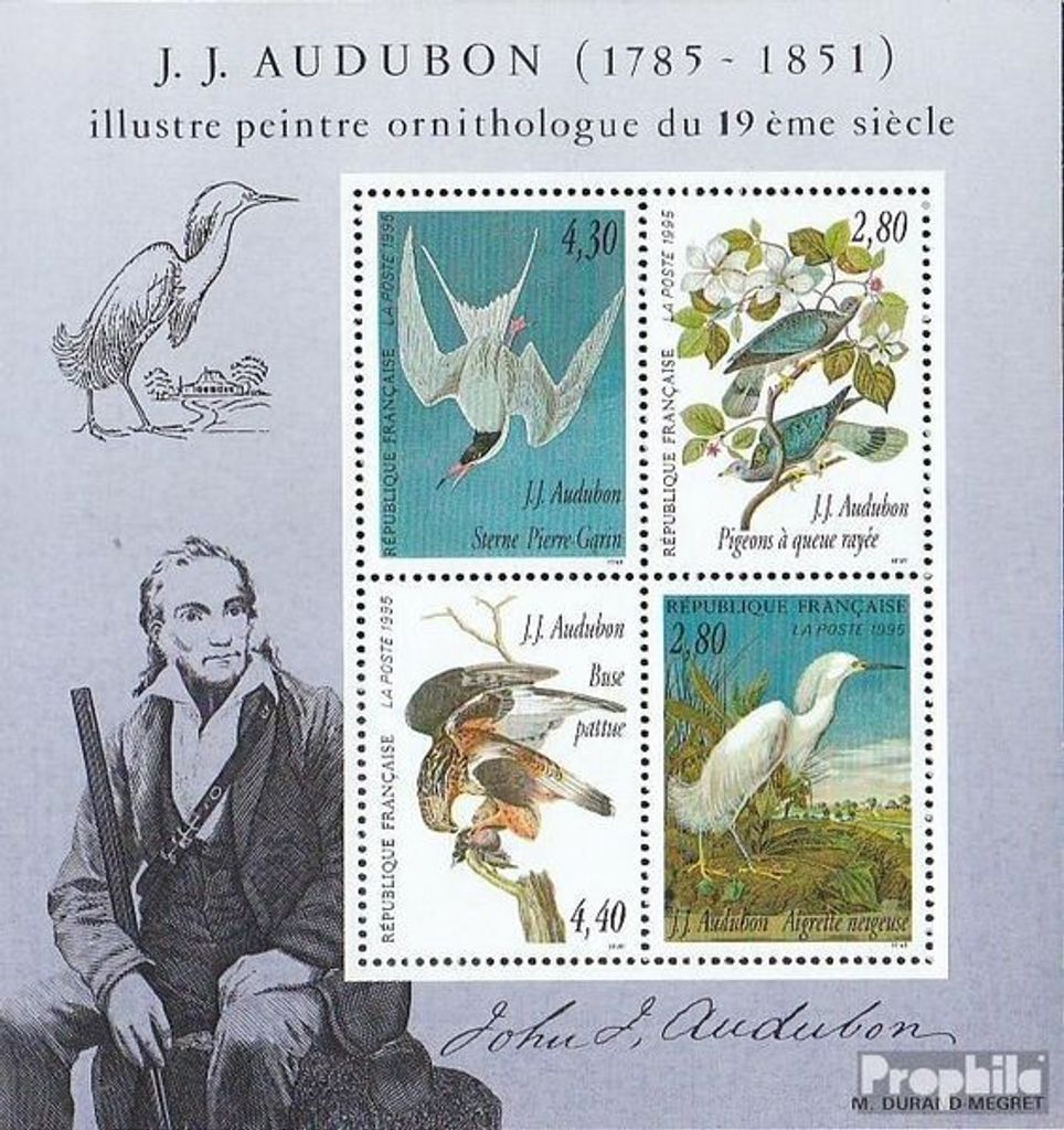 Briefmarken Frankreich 1995 Mi Block16 (kompl.Ausg.) postfrisch Vogelzeichnungen