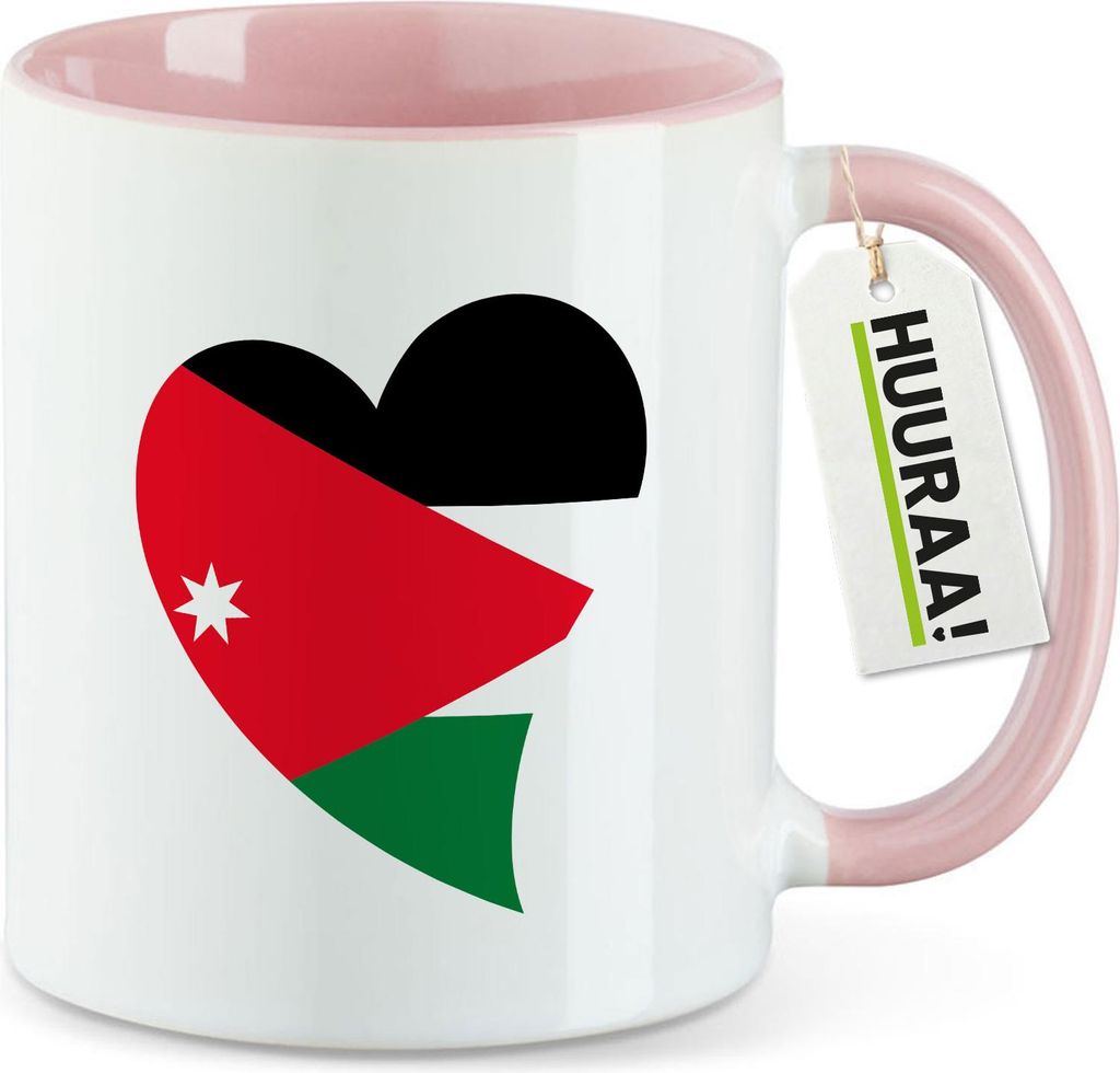 Huuraa Kaffeetasse Jordanien Flagge Herz 330ml Rosa Keramik Kaffeebecher Geschenkidee