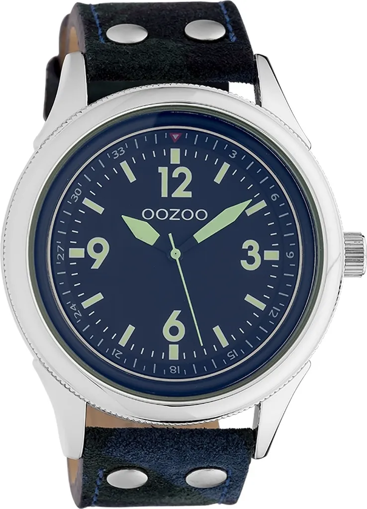 Montre de mode Oozoo bleue camouflage cuir pour un look urbain et moderne