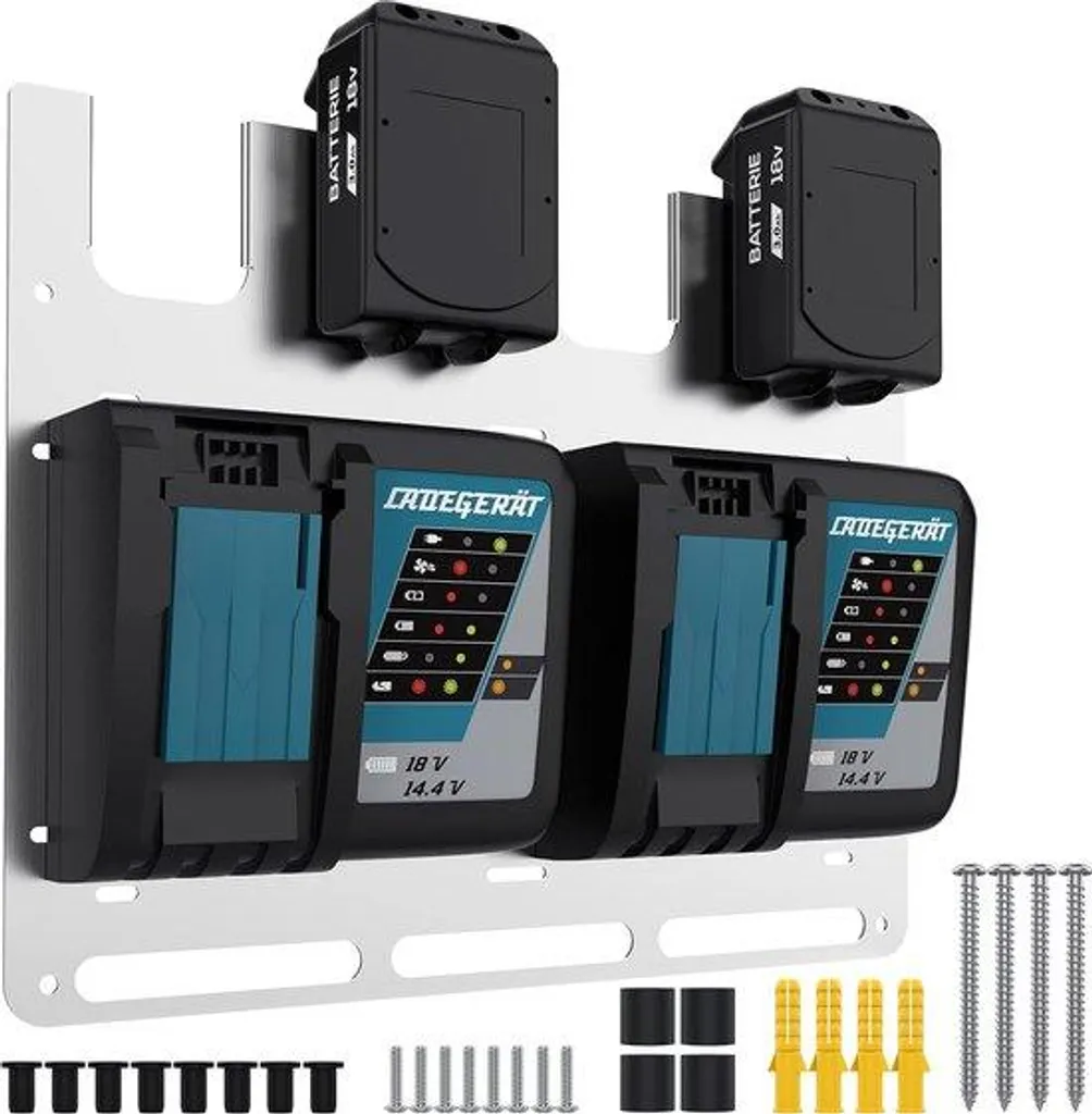 Rangement mural métallique pour chargeur et batteries porte-outils Inox