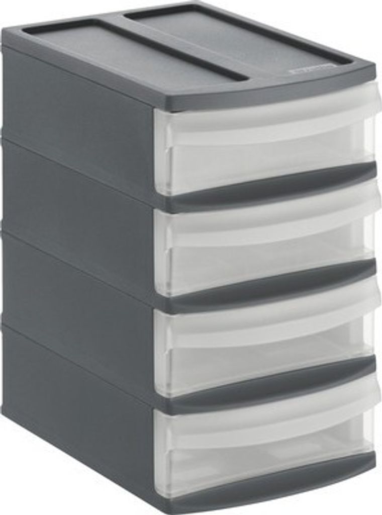 Rotho Schubladenbox Tower Systemix XS 4 Schübe anthrazit Produktbild 