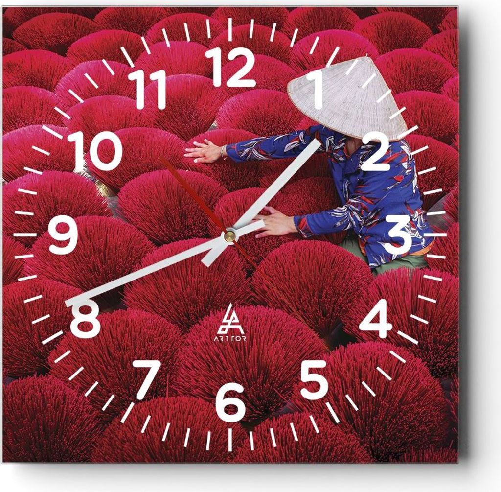 Wanduhr - Quadrat - Glasuhr - Trocknen Weihrauch Vietnam - 30x30cm - Schleichendes Uhrwerk - Lautlos - zum Aufhängen bereit - Dekoration Modern - ...