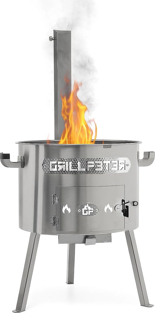 Utschak Timur Ø45 cm Edelstahl 2 mm mit Abzugsrohr Feuerofen für Kazan 12-22 Liter