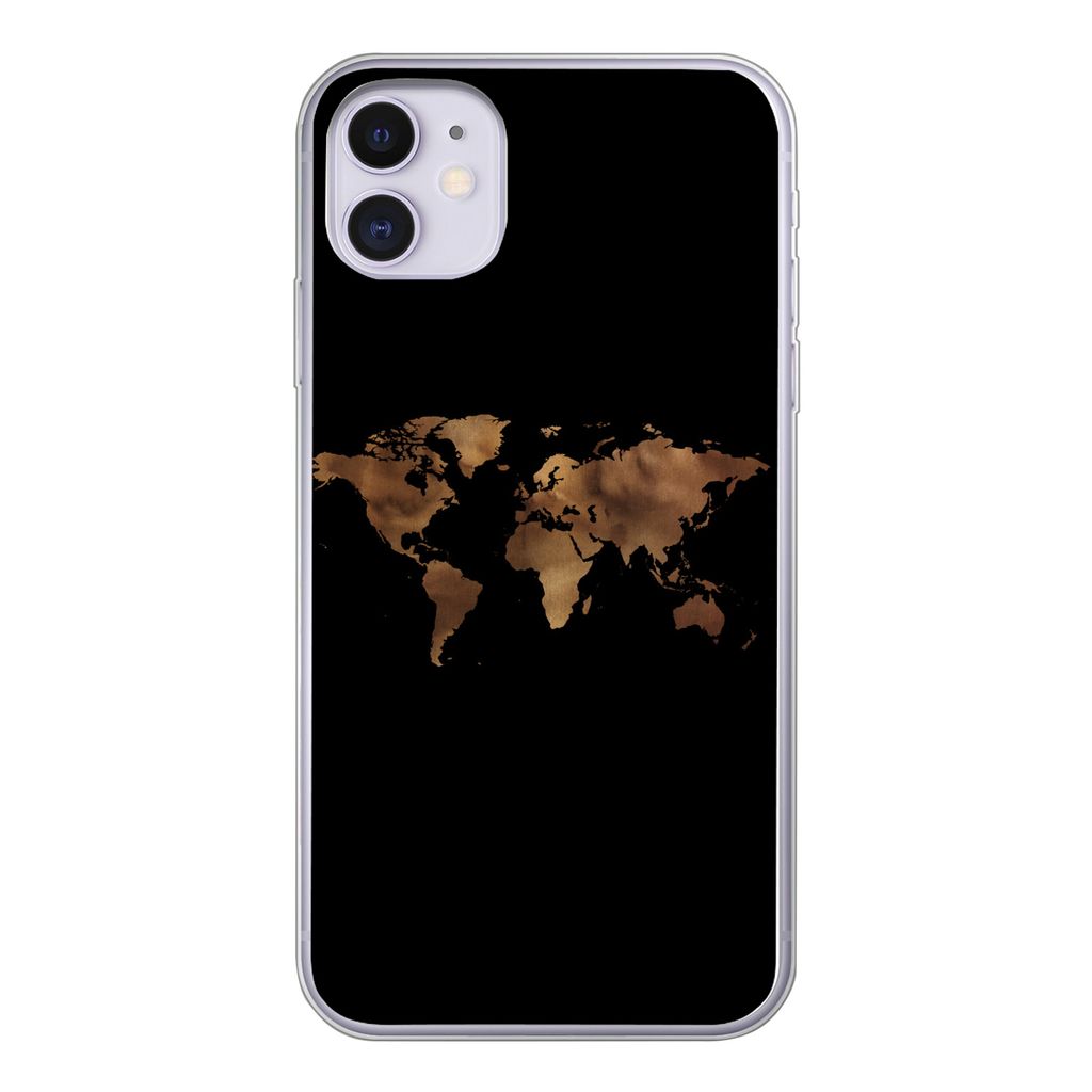MuchoWow Handyhülle Schutzhülle Hülle für iPhone 11 Weltkarte - Stoff - Karte Silikon Softcase Handy Hülle - Handytasche