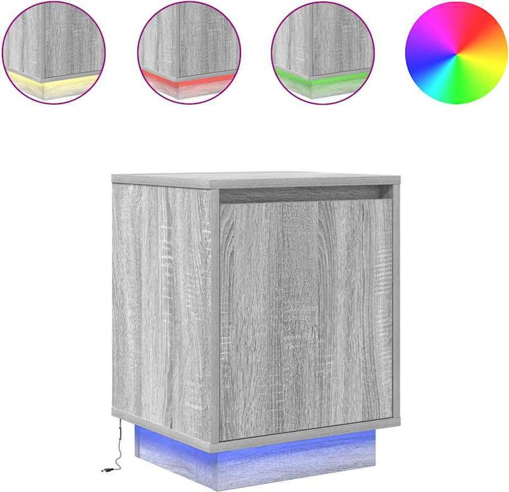 Nachttische mit LED-Leuchten 2 Stk. Grau Sonoma 38x34x50 cm