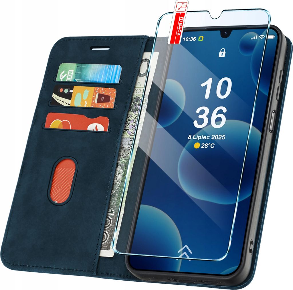 Klapphülle für Xiaomi Redmi 15C mit Magnetverschluss aus Leder + 9H-Glas