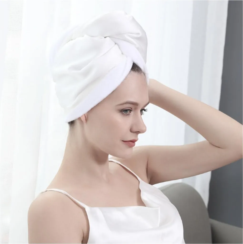 Bonnet de Douche Absorbant en Soie Double Couche pour Séchage des Cheveux