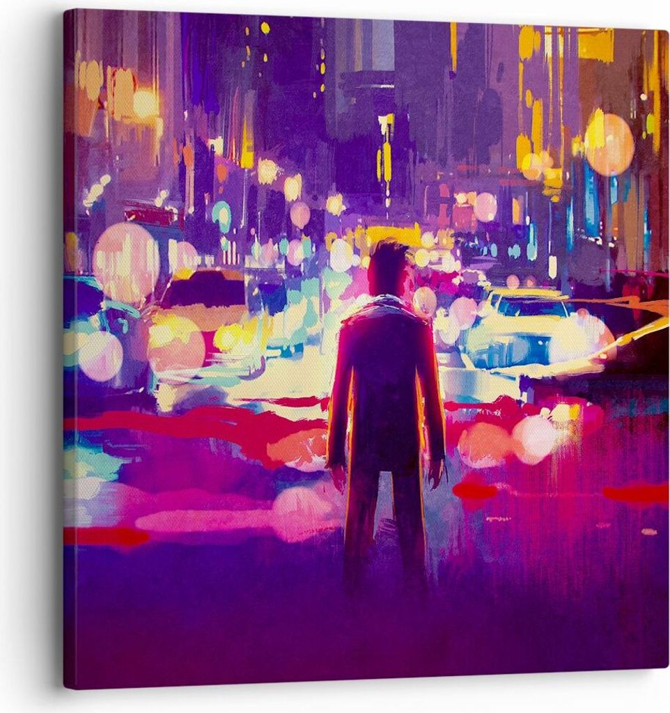 Bild auf Leinwand - Leinwandbild - futuristisch Grafik Stadt Beleuchtung - 30x30cm - Wand Bild - Wanddeko - Leinwanddruck - Bilder - Kunstdruck - L...