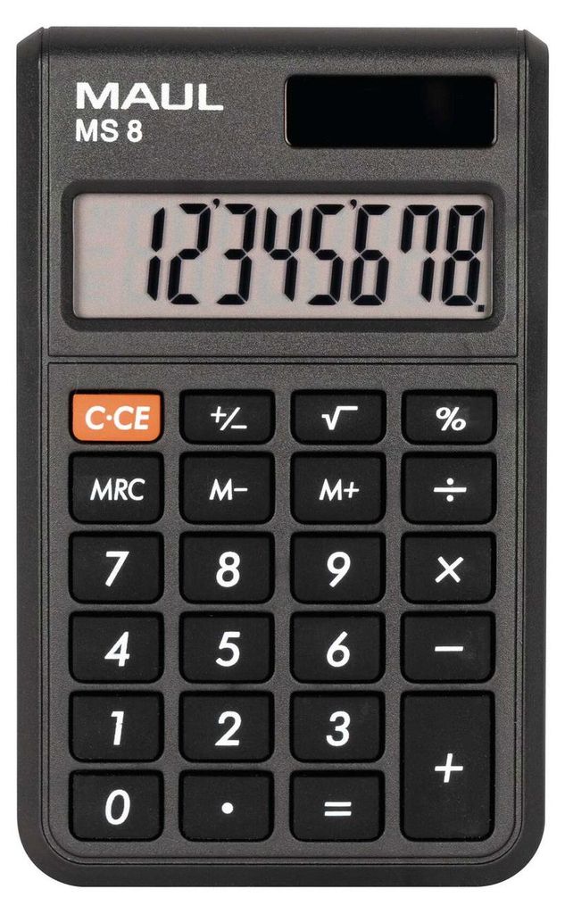 MAUL Taschenrechner MS 8 LCD-Anzeige 1-zeilig, 8 Ziffern Solar Batterie 9.8 x 6 x 1.2 cm schwarz