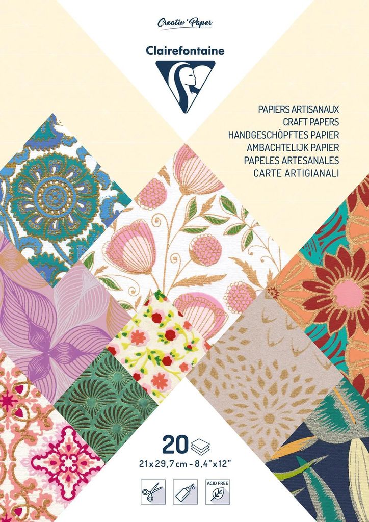 Clairefontaine 3x Papiere aller Welt, Block geleimt A4, 20 Bl Sortierung 95097C