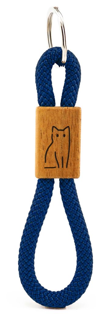 GIPFELWELLE Handgemachter Segeltau Schlüsselanhänger Holz mit Gravur, 6 mm Seil, Damen Herren, Katze, Dunkelblau