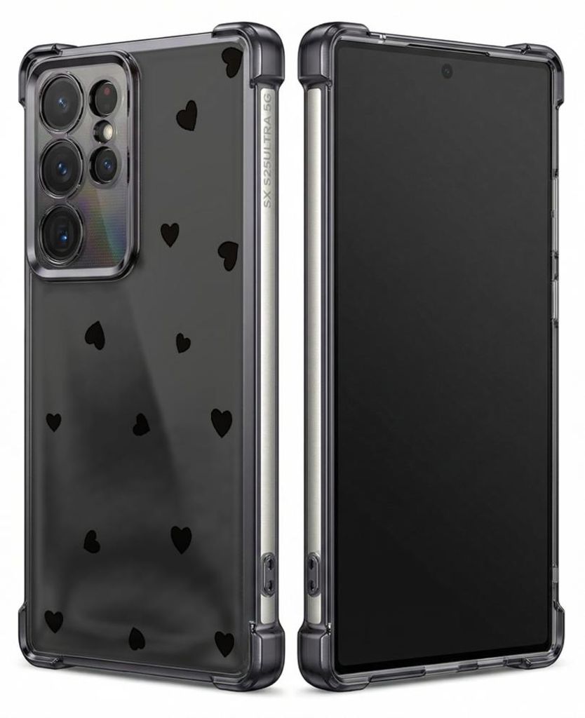Personalisierte Hülle mit Bild für Samsung Galaxy S22+ Elektroplattiert TPU Stoßdämpfer Handyhülle mit Druckdesign mit schwarzem Herzmuster