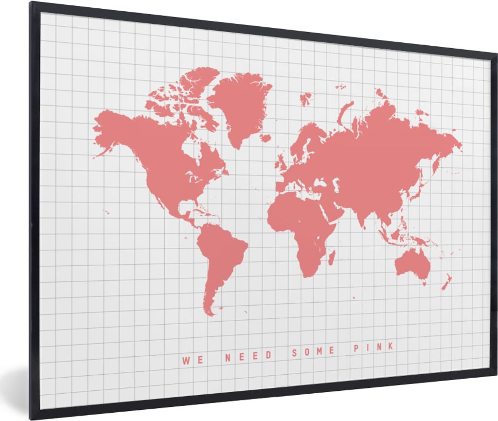 MuchoWow Gerahmtes Poster Weltkarte - Rosa - Zitat - Kinder - Jungen - Mädchen 30x20 cm - Poster mit Schwarzem Bilderrahmen Wandposter Rahmen Fo...