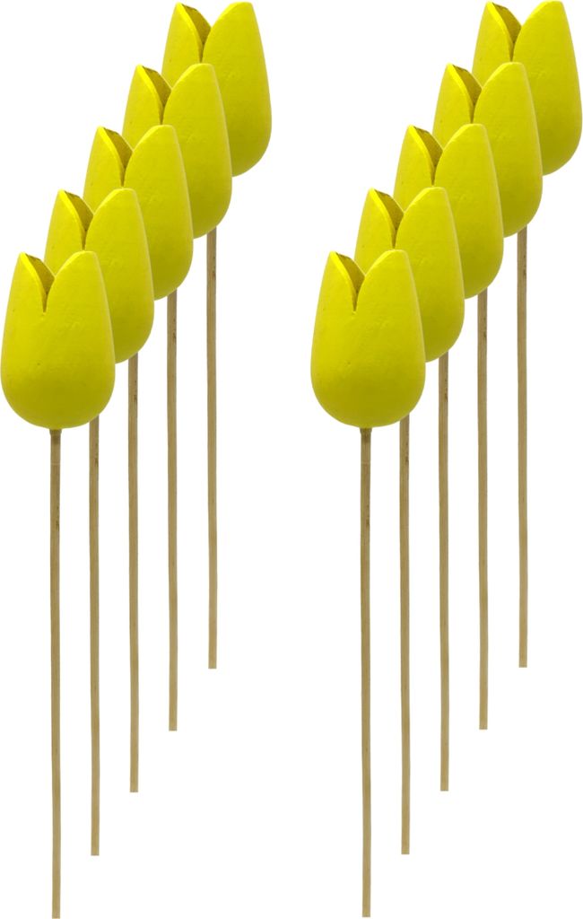 Holz Dekostecker Tulpe 4 x 36cm gelb 10 Stück Garten-Deko Blumen-Stecker künstlich Holzblume Tulip
