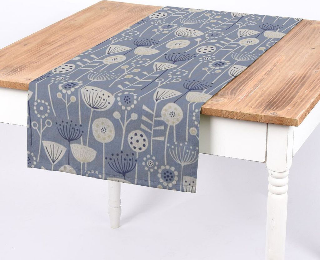 SCHÖNER LEBEN. Tischläufer Fryett`s Halbpanama Blumen abstrakt blau