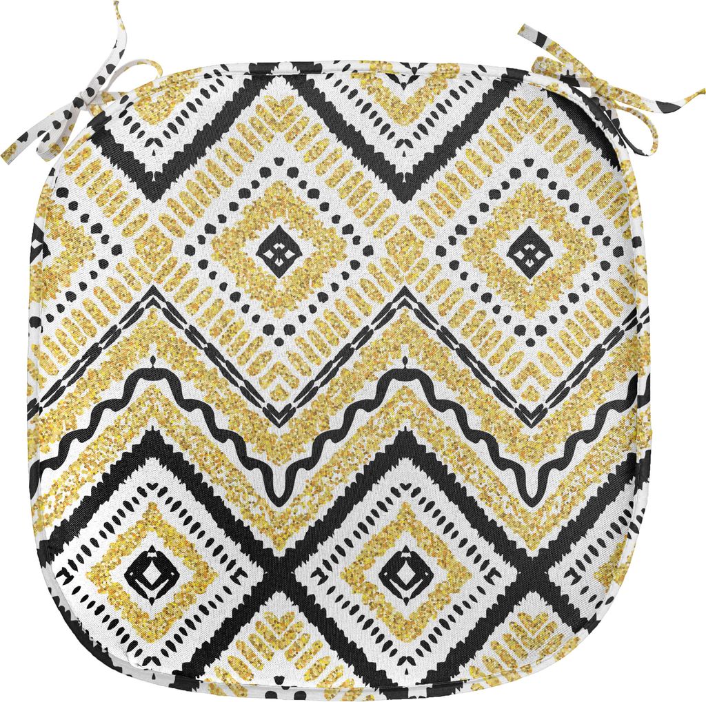 ABAKUHAUS Ethnisch Polster für Esszimmerstühle, Chevron Waves Tribal, Dekoratives wasserfestes Kissen mit Riemen für Küchensitze, 40 cm x 40 cm...