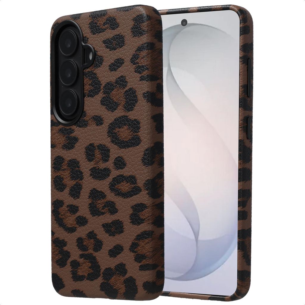 Selencia Sabi Rückseite mit Leopardenmuster und MagSafe für das Samsung Galaxy S26 – Mocha Brown