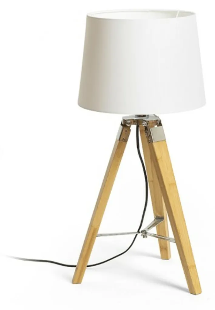 Lampe de table design scandinave en bambou et tissu blanc AMBITUS 30