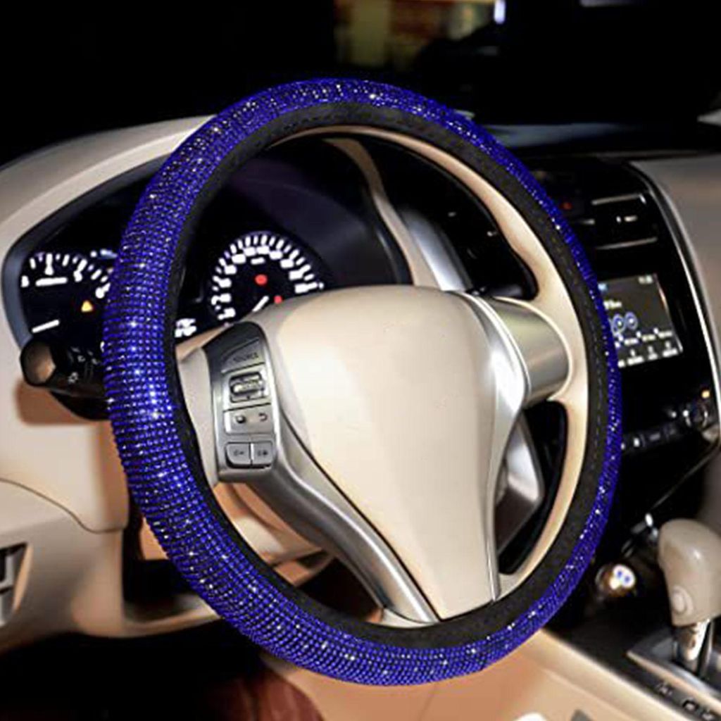 Auto-Lenkradbezug, 38,1 cm, stilvoll, glänzend, rutschfest, für die meisten Autos, Blauer Diamant