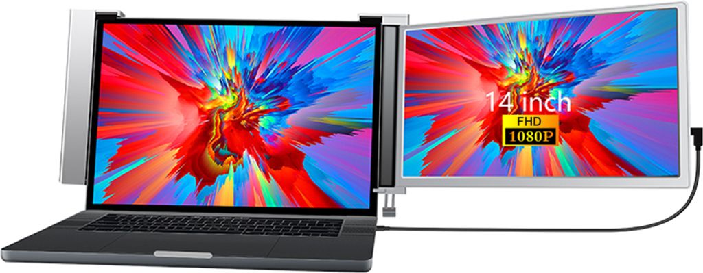 14-Zoll-Laptop-Erweiterungsbildschirm, tragbarer Monitor fuer Laptop, FHD 1920 x 1080 IPS, Dual-Screen-Monitor, faltbares Design, Plug-and-Play fue...