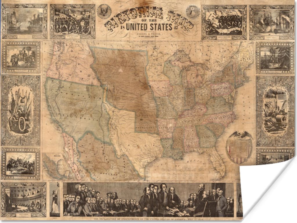 MuchoWow Poster Karte - Vintage - Amerika 80x60 cm - Kunst für zu Hause
