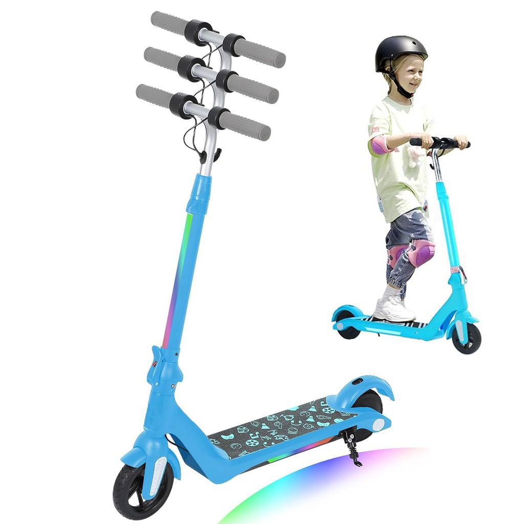 Elektroscooter Kinder mit LED Digitalanzeige, klappbar elektroroller Für Kinder und Jugend, Höhenverstellbar E Roller, 15km/h E Scooter Blau