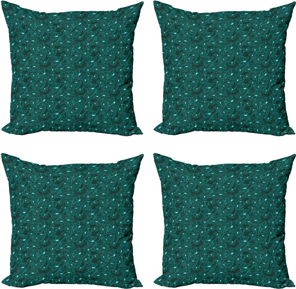 ABAKUHAUS Türkis Kissenbezug Set (4 Stück), Barock Inspired Laub, Moderner Doppelseitiger Digitaldruck, 60 cm x 60 cm, Teal