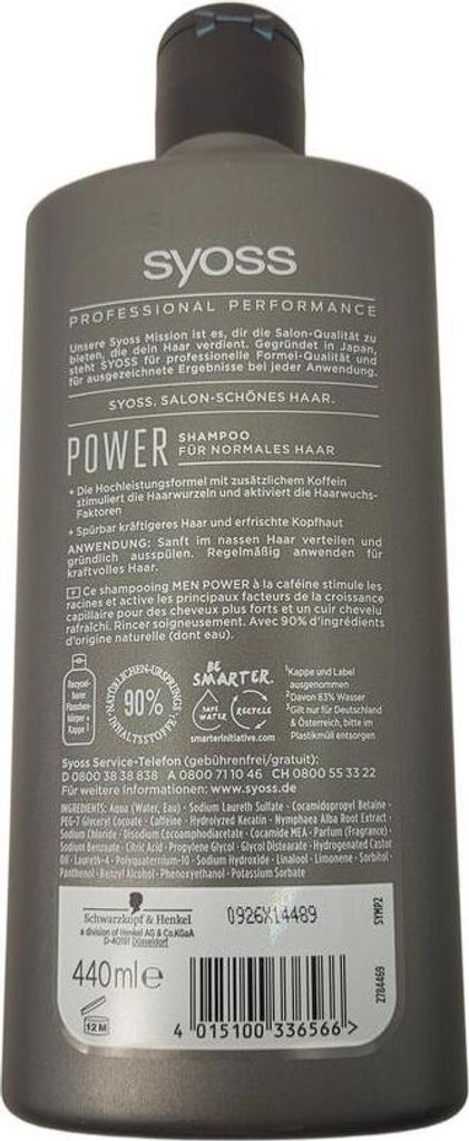 Syoss Men Power Shampoo Mit Koffein & Power Boost Technologie Kräftigt Männer Haar 440 ml