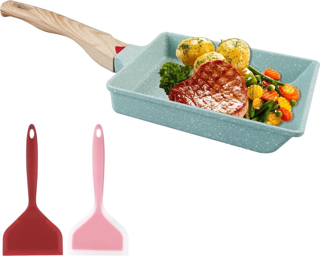 Japanische Tamagoyaki-Pfanne mit Silikonspatel und Pinsel für perfekte Omeletten