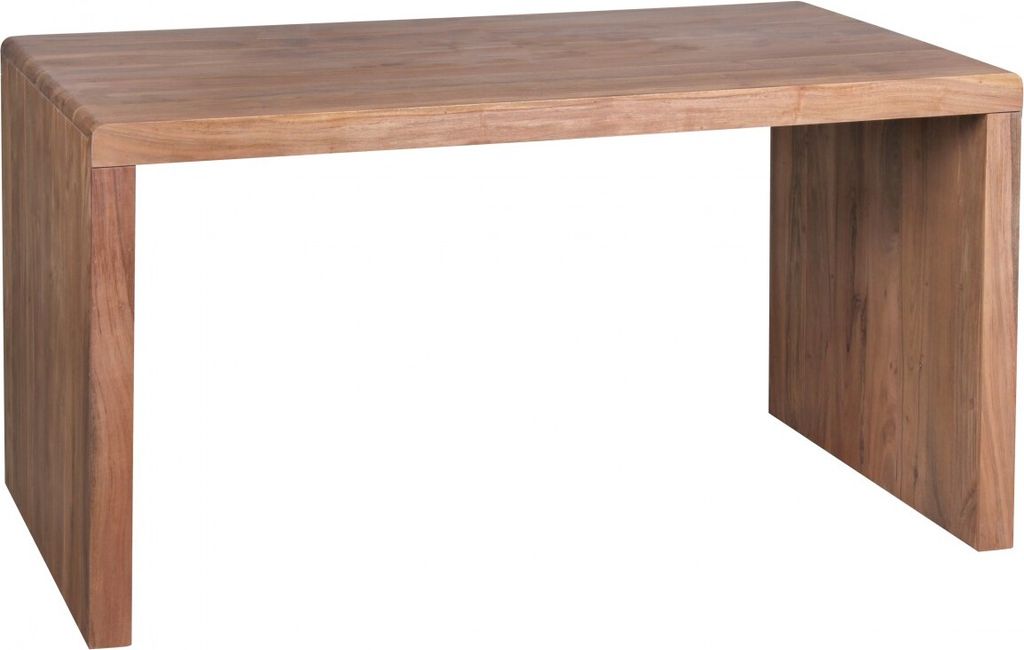 WOHNLING Schreibtisch BOHA Massiv-Holz Akazie Computertisch 140 cm breit Echtholz Design Ablage Büro-Tisch Landhaus-Stil