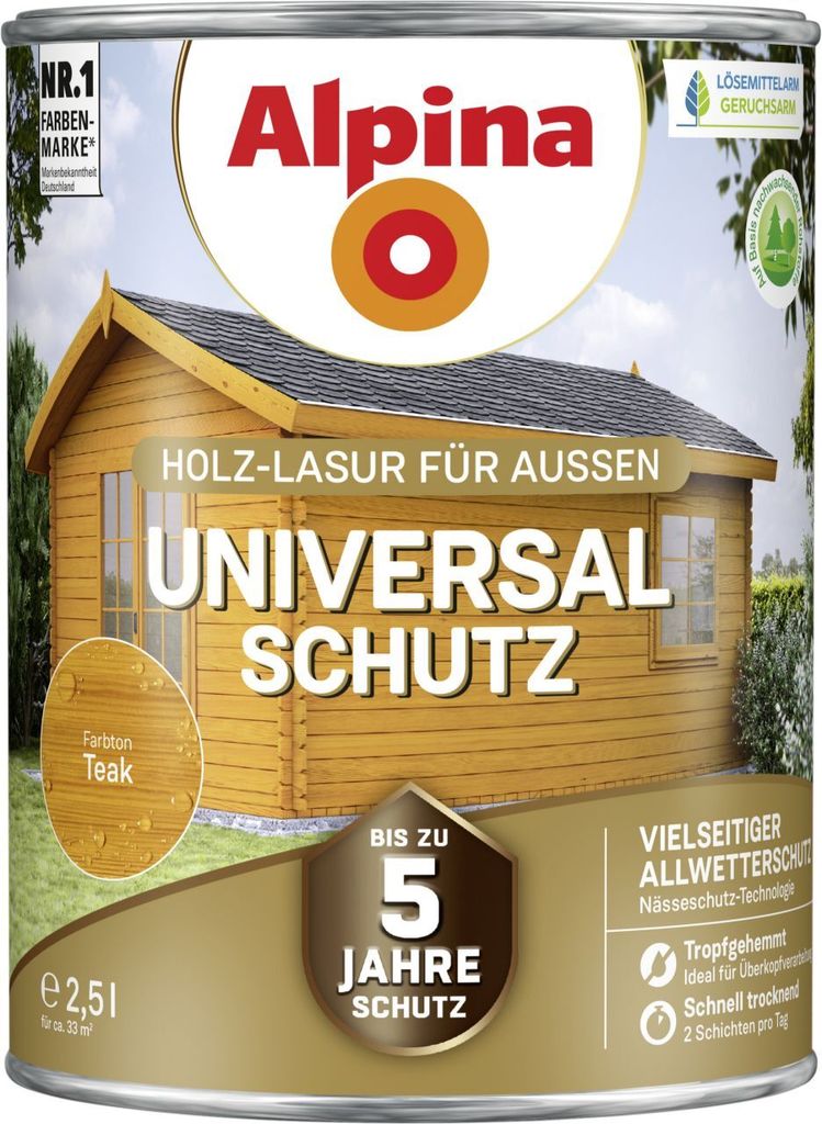 Alpina Holzlasur Universal-Schutz2,5L teak Produktbild 