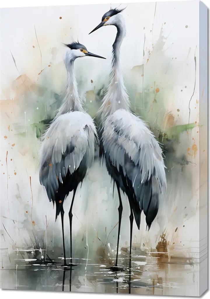 Tableau Toile Hérons dansants 70x100 cm, Finition Mate Haute Définition