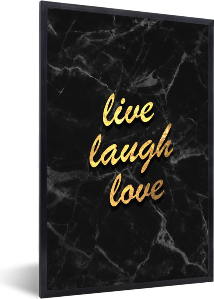 MuchoWow Gerahmtes Poster Zitat - Leben - Liebe - Gold - Marmor 40x60 cm - Poster mit Schwarzem Bilderrahmen Wandposter Rahmen Foto Bilder - Papi...