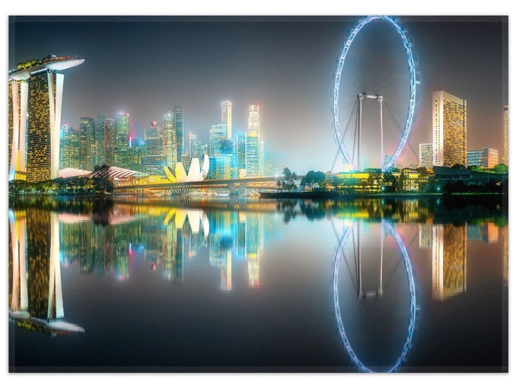 Wallario Premium Teppich, Größe 50 x 70 cm, Singapur bei Nacht