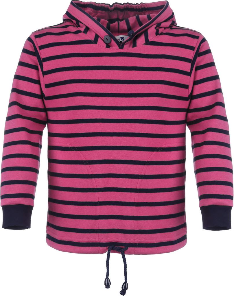 modAS Kinder Kapuzenshirt mit Streifen - Kapuzenpullover mit Kordelzug am Bund in Magnolia-Blau Größe 74