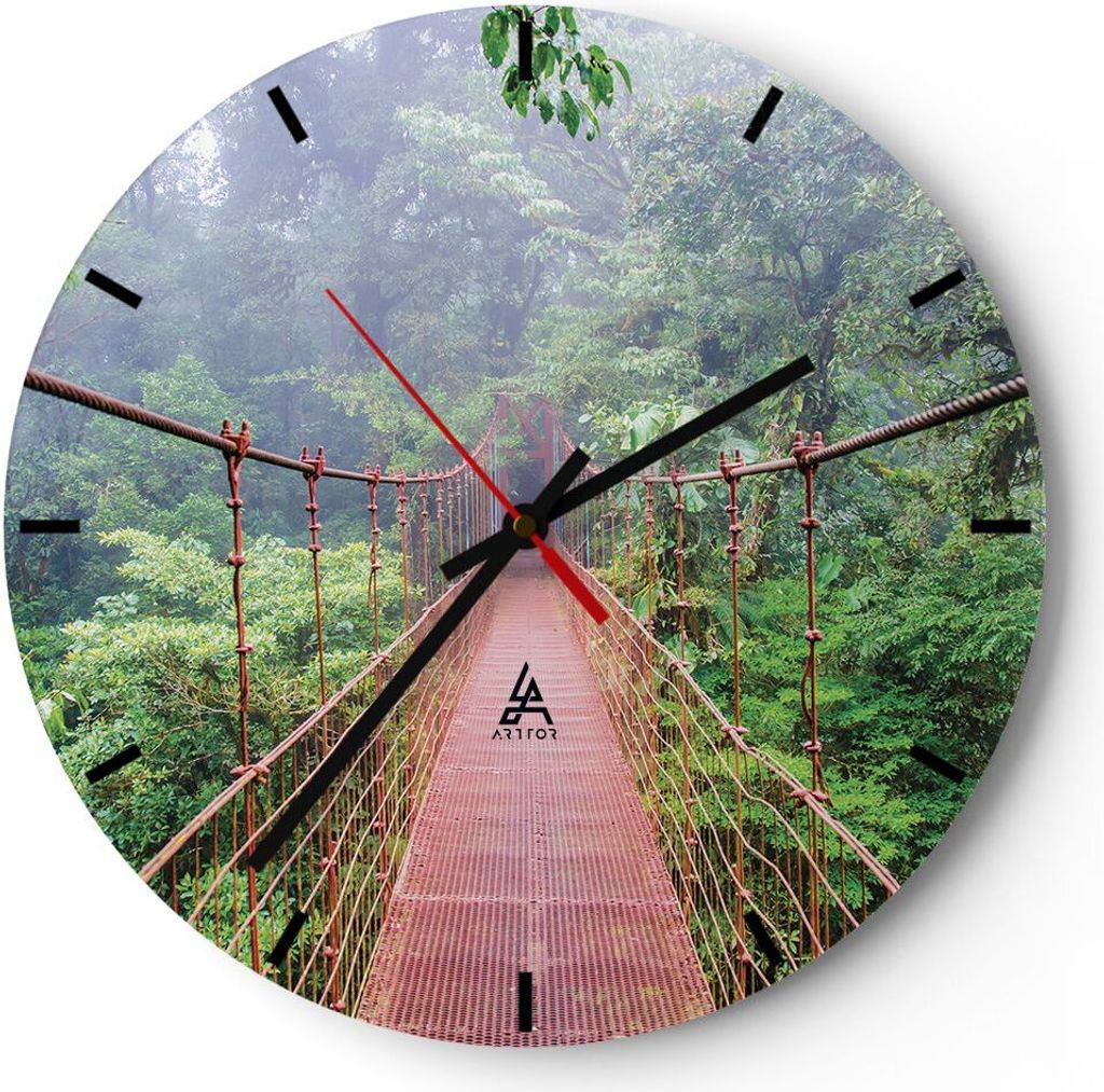 Wanduhr - Rund - Glasuhr - Brücke ausgesetzt Costa Rica - 40x40cm - Schleichendes Uhrwerk - Lautlos - zum Aufhängen bereit - Dekoration Modern - ...