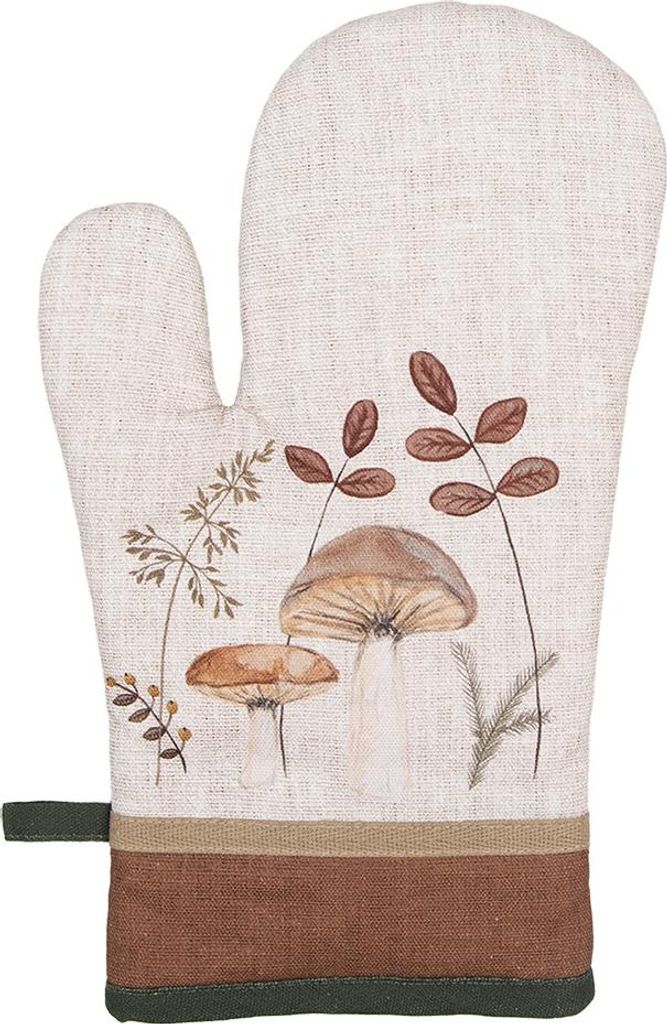 Clayre & Eef Ofenhandschuh 18x30 cm Beige Baumwolle Pilze