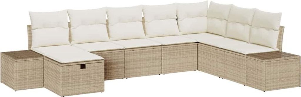 vidaXL Garten-Sofa-Set mit Kissen 8 pcs Beige Poly Rattan