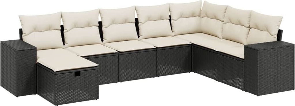 vidaXL 8-tlg. Garten-Sofagarnitur mit Kissen Schwarz Poly Rattan