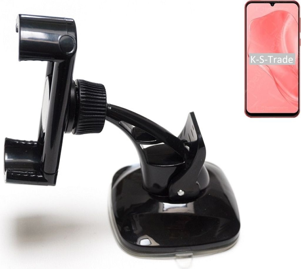 K-S-Trade kompakte Handy-Halterung Windschutzscheibe kompatibel mit Ulefone Note 6P Armaturenbrett schwarz Autohalterung KFZ Halter Scheiben-Halterung
