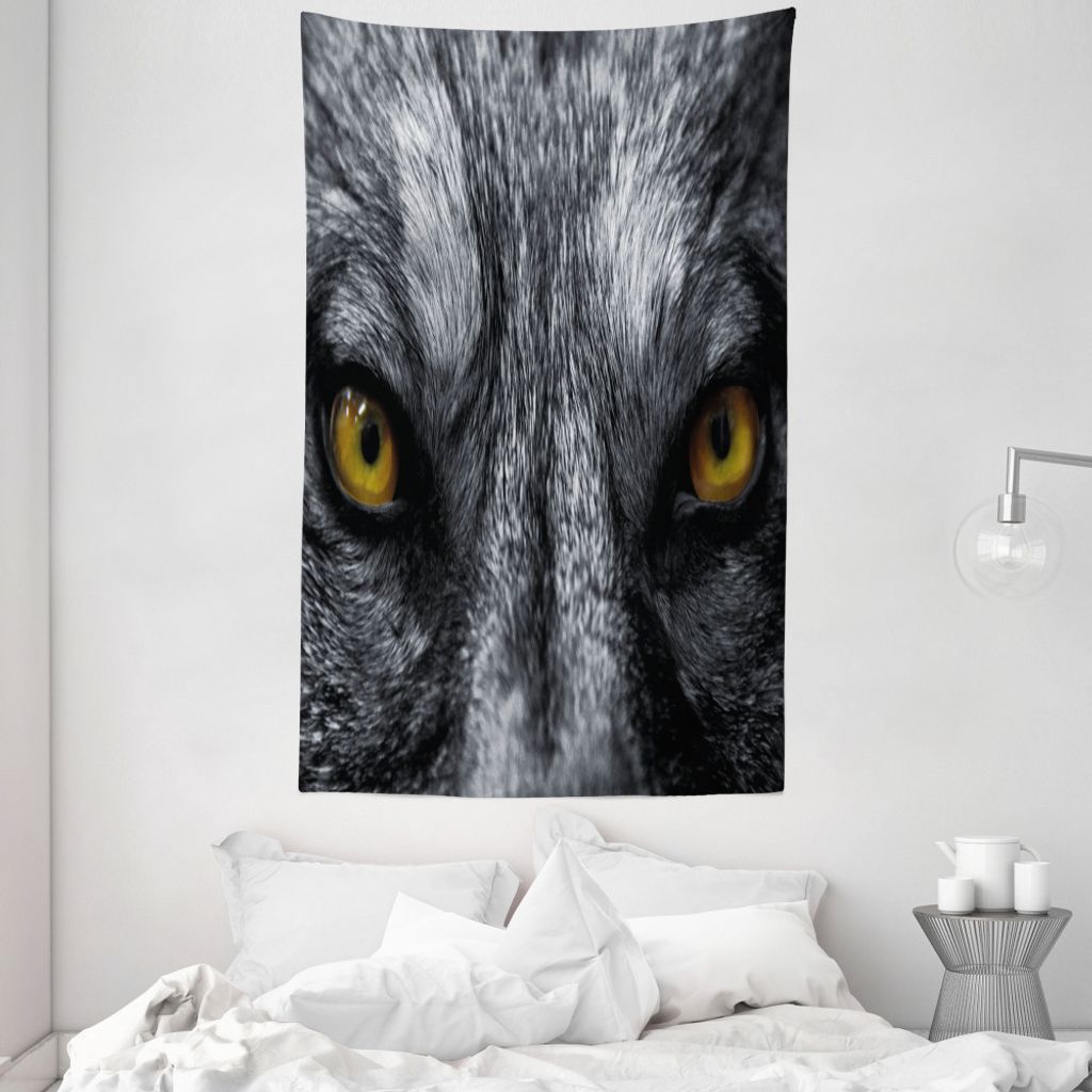 ABAKUHAUS Auge Wandteppich und Tagesdecke, Wild Wolf Gefährliche Säugetier aus Weiches Mikrofaser Stoff Waschbar ohne Verblassen Digitaldruck, 14...
