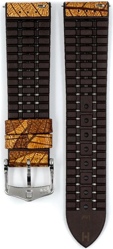 Bracelet montre 20 mm Hirsch Leaf marron texturé éco-conçu