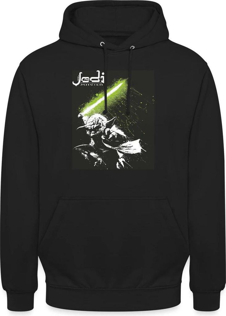 Star Wars Meister Yoda Mit Grünem Lichtschwert Uni Hoodie, L, Schwarz